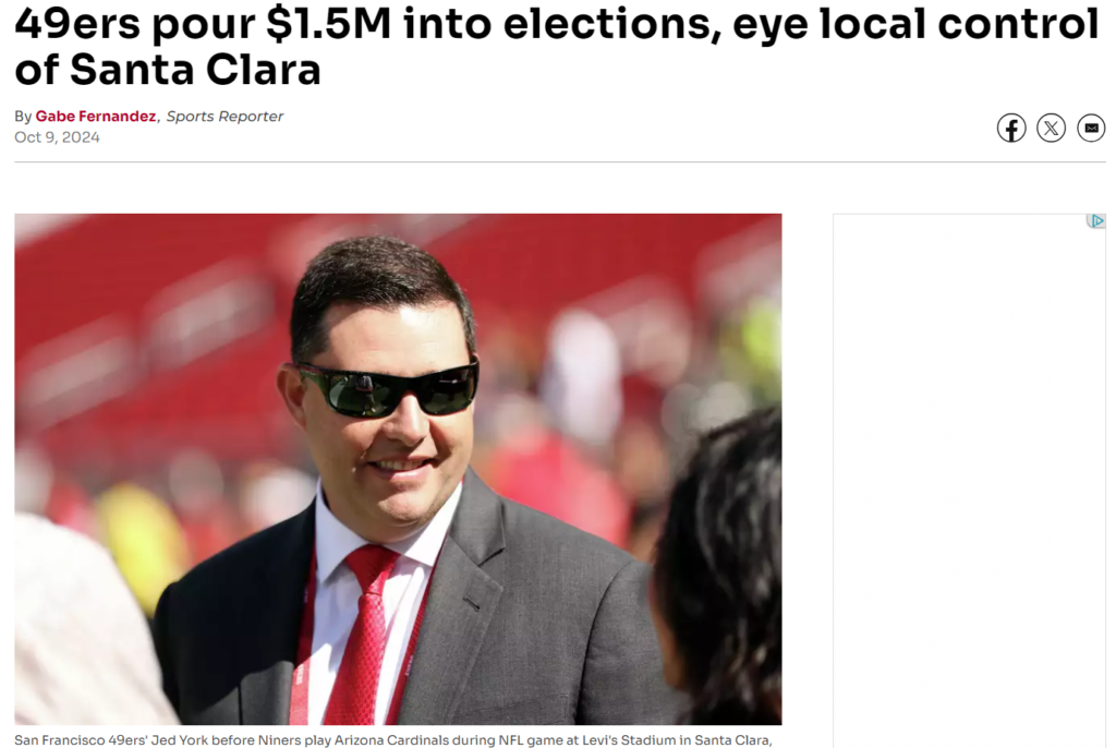 SF GATE: 49ers Pour Money into Santa Clara Elections, Eye Local Control of Santa Clara