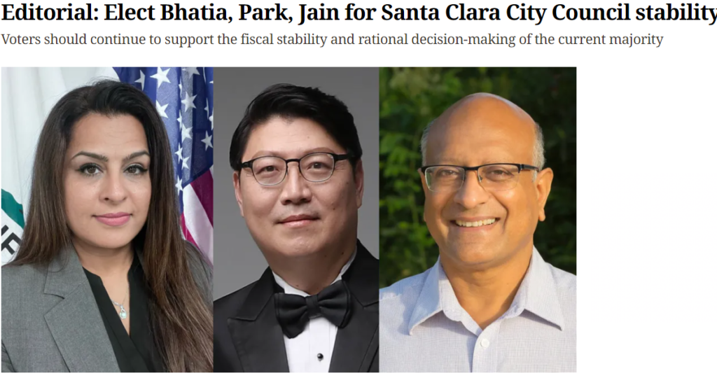 Mercury News: Elect Bhatia, Park, and Jain for Santa Clara